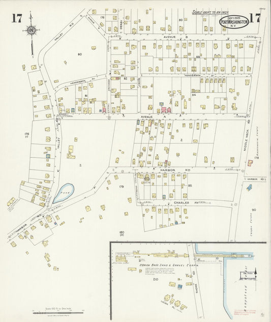 Sanborn Fire Insurance Map from Port Washington, Nassau County, New York (1925), Sheet #0017 - Historic Sanborn Fire Insurance Map Print, vintage old map wall art, antique decor, genealogy gift, New York New York map