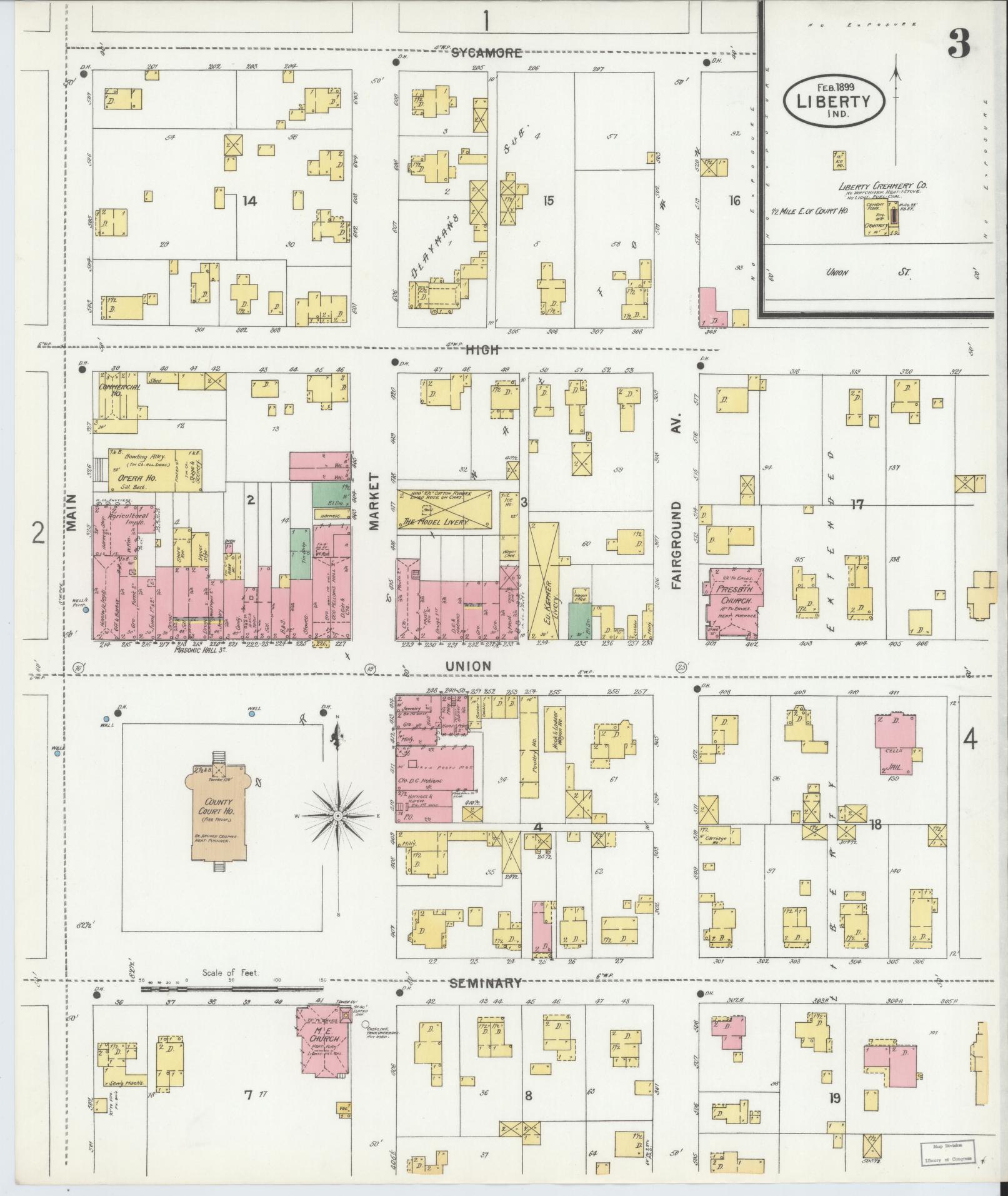 Sanborn Fire Insurance Map from Liberty, Union County, Indiana (1899), Sheet #0003 - Complete Map Set gallery image, historic Sanborn map, vintage wall art, Indiana Indiana