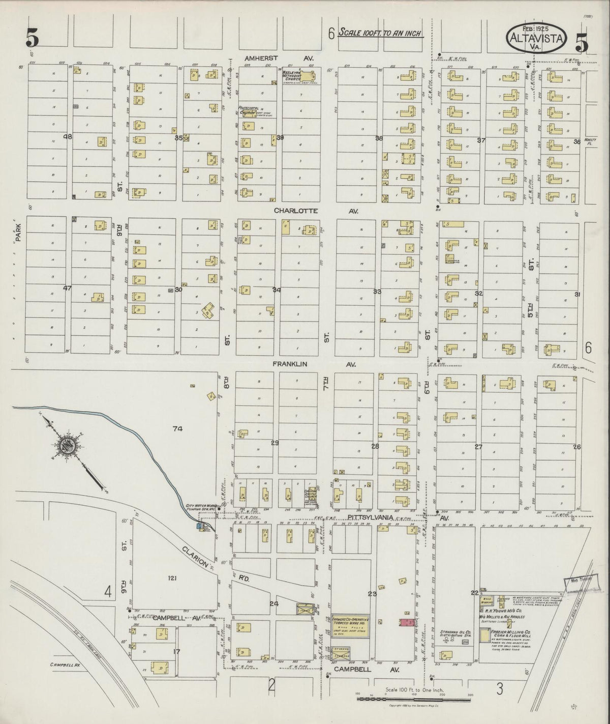 Sanborn Fire Insurance Map from Altavista, Campbell County, Virginia (1925), Sheet #0005 - Complete Map Set gallery image, historic Sanborn map, vintage wall art, Virginia Virginia