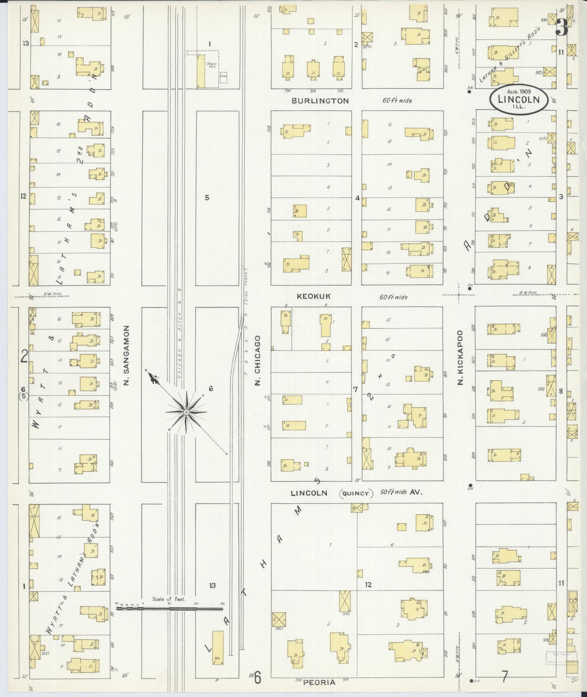 Sanborn Fire Insurance Map from Lincoln, Logan County, Illinois (1909), Sheet #0003 - Complete Map Set gallery image, historic Sanborn map, vintage wall art, Illinois Illinois