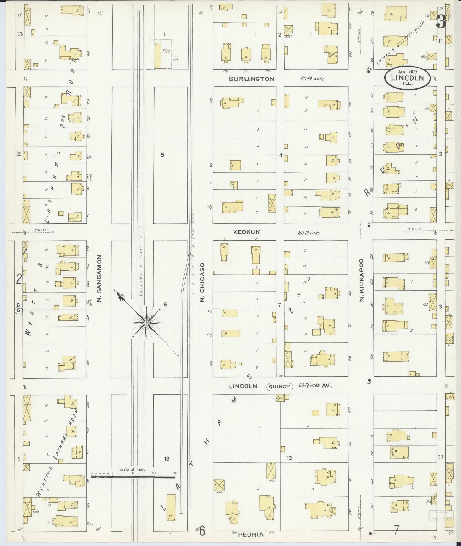 Sanborn Fire Insurance Map from Lincoln, Logan County, Illinois (1909), Sheet #0003 - Complete Map Set gallery image, historic Sanborn map, vintage wall art, Illinois Illinois
