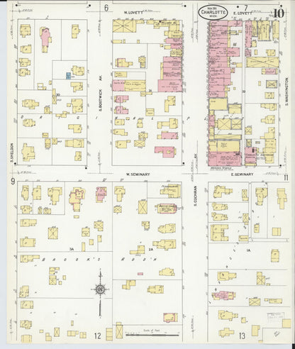 Sanborn Fire Insurance Map from Charlotte, Eaton County, Michigan (1911), Sheet #0010 - Complete Map Set gallery image, historic Sanborn map, vintage wall art, Michigan Michigan