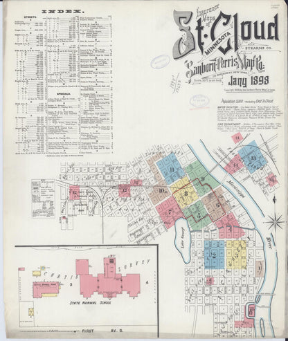 Sanborn Fire Insurance Map from Saint Cloud, Stearns, Benton, and Sherburne Counties, Minnesota (1898), Sheet #0001 - Complete Map Set gallery image, historic Sanborn map, vintage wall art, Minnesota Minnesota
