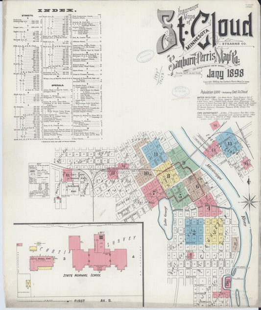 Sanborn Fire Insurance Map from Saint Cloud, Stearns, Benton, and Sherburne Counties, Minnesota (1898), Sheet #0001 - Complete Map Set gallery image, historic Sanborn map, vintage wall art, Minnesota Minnesota