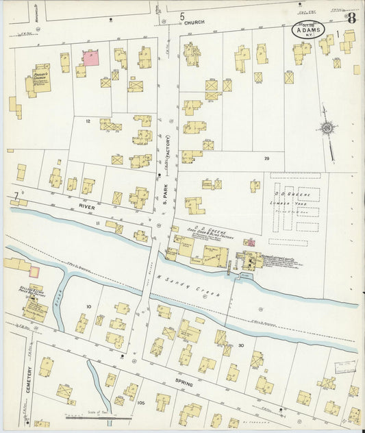 Sanborn Fire Insurance Map from Adams, Jefferson County, New York (1911), Sheet #0008 - Historic Sanborn Fire Insurance Map Print, vintage old map wall art, antique decor, genealogy gift, New York New York map