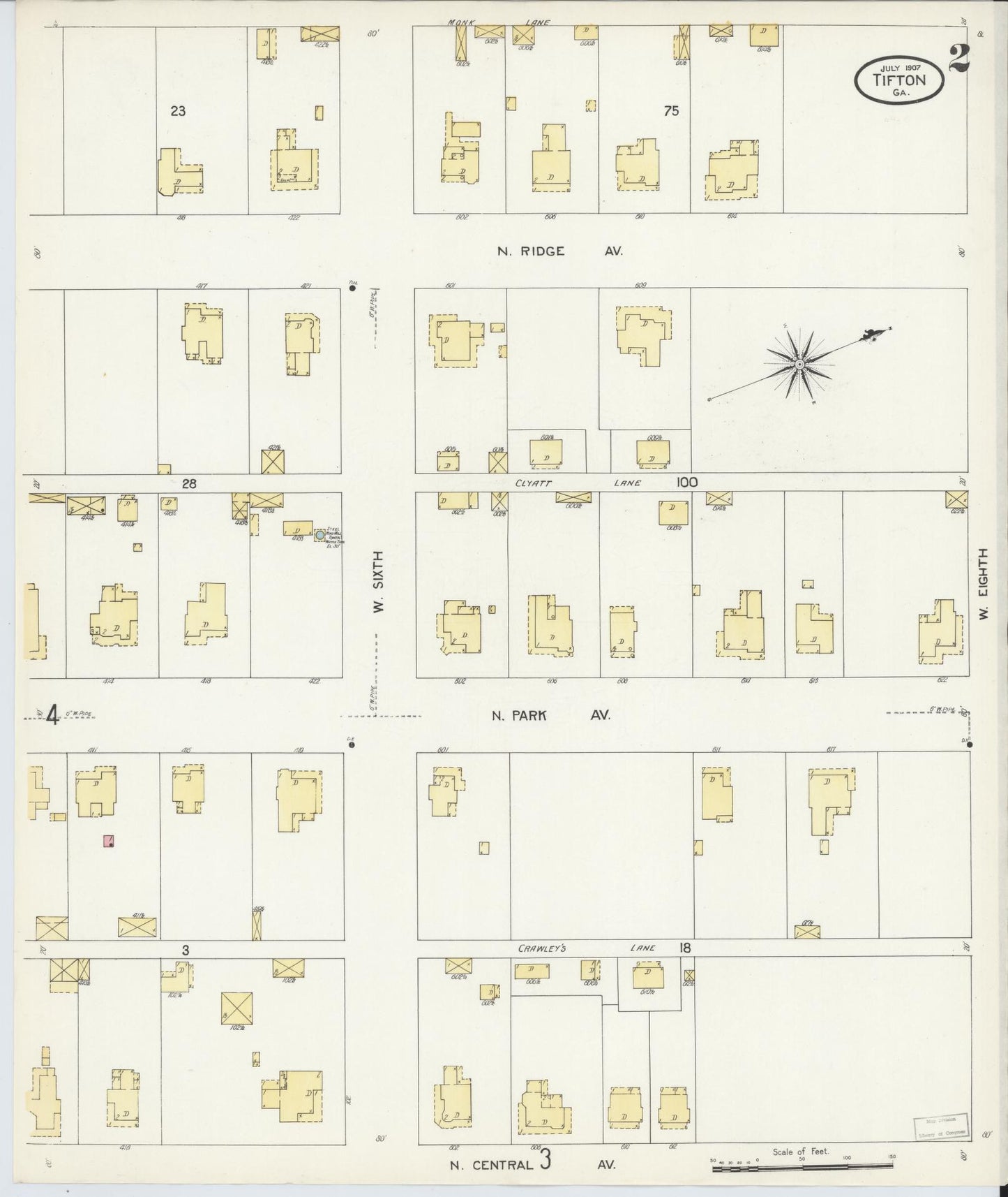 Sanborn Fire Insurance Map from Tifton, Tift County, Georgia (1907), Sheet #0002 - Complete Map Set gallery image, historic Sanborn map, vintage wall art, Georgia Georgia