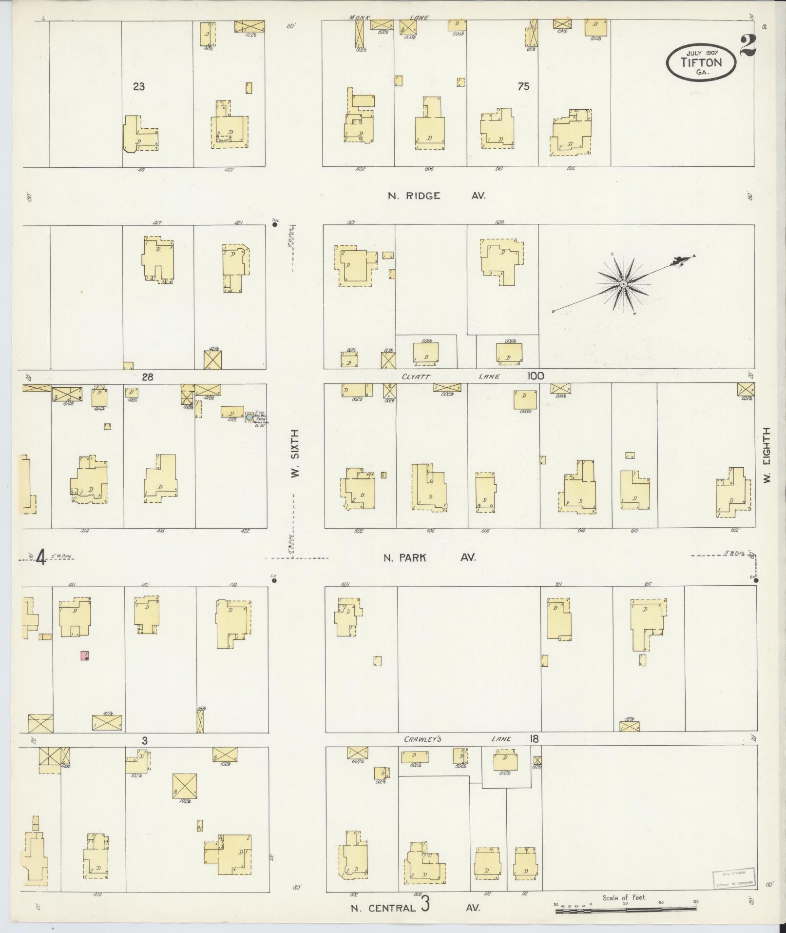 Sanborn Fire Insurance Map from Tifton, Tift County, Georgia (1907), Sheet #0002 - Complete Map Set gallery image, historic Sanborn map, vintage wall art, Georgia Georgia