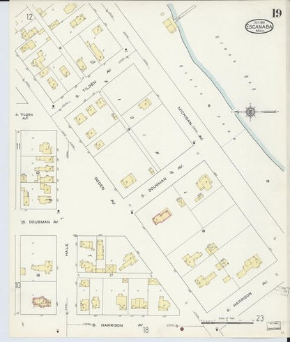 Sanborn Fire Insurance Map from Escanaba, Delta County, Michigan (1913), Sheet #0019 - Historic Sanborn Fire Insurance Map Print, vintage old map wall art, antique decor, genealogy gift, Michigan Michigan map