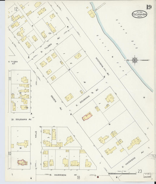 Sanborn Fire Insurance Map from Escanaba, Delta County, Michigan (1913), Sheet #0019 - Historic Sanborn Fire Insurance Map Print, vintage old map wall art, antique decor, genealogy gift, Michigan Michigan map