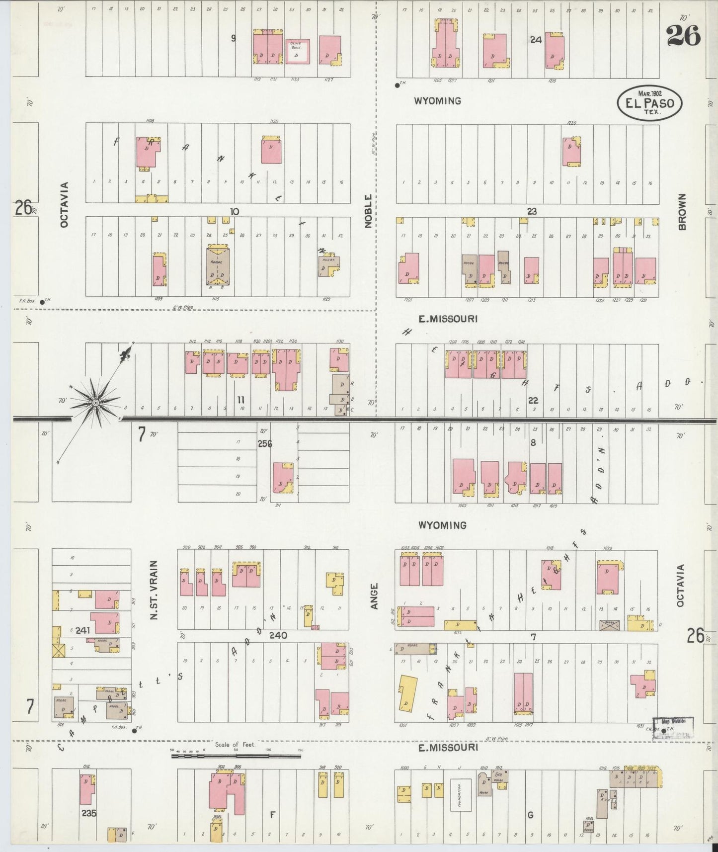 Sanborn Fire Insurance Map from El Paso, El Paso County, Texas (1902), Sheet #0026 - Complete Map Set gallery image, historic Sanborn map, vintage wall art, Texas Texas
