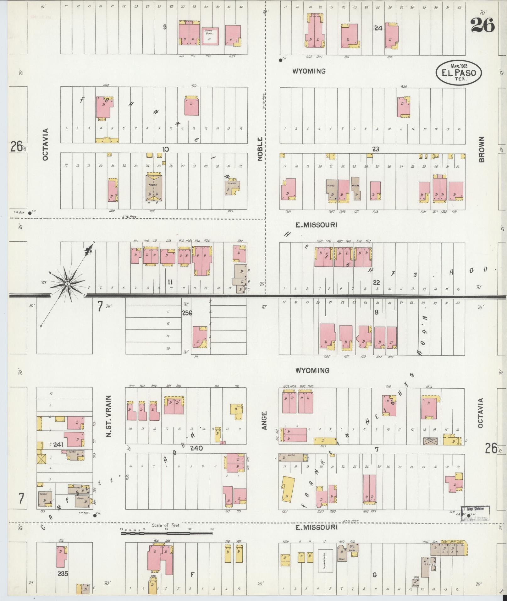 Sanborn Fire Insurance Map from El Paso, El Paso County, Texas (1902), Sheet #0026 - Complete Map Set gallery image, historic Sanborn map, vintage wall art, Texas Texas