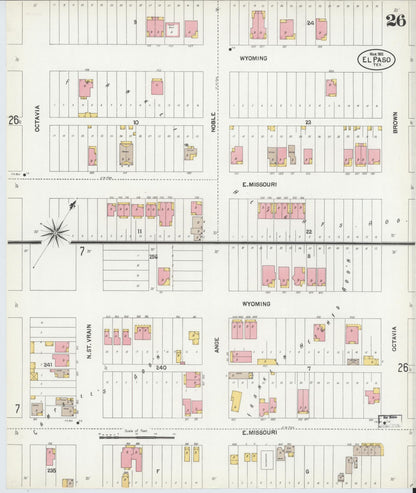 Sanborn Fire Insurance Map from El Paso, El Paso County, Texas (1902), Sheet #0026 - Complete Map Set gallery image, historic Sanborn map, vintage wall art, Texas Texas