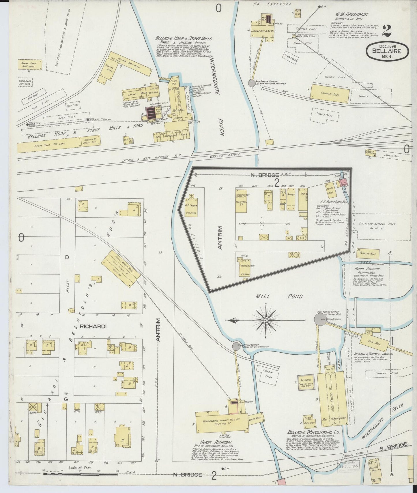 Sanborn Fire Insurance Map from Bellaire, Antrim County, Michigan (1898), Sheet #0002 - Complete Map Set gallery image, historic Sanborn map, vintage wall art, Michigan Michigan