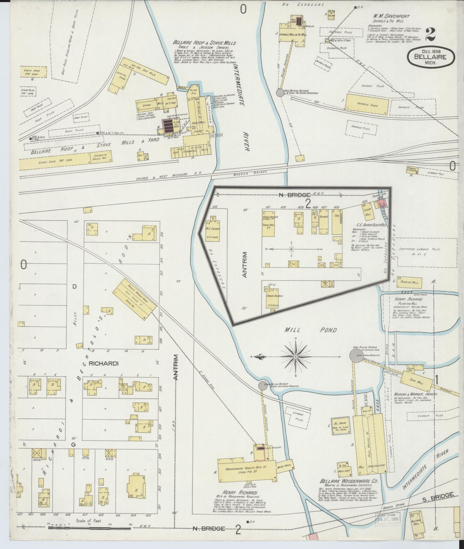 Sanborn Fire Insurance Map from Bellaire, Antrim County, Michigan (1898), Sheet #0002 - Complete Map Set gallery image, historic Sanborn map, vintage wall art, Michigan Michigan
