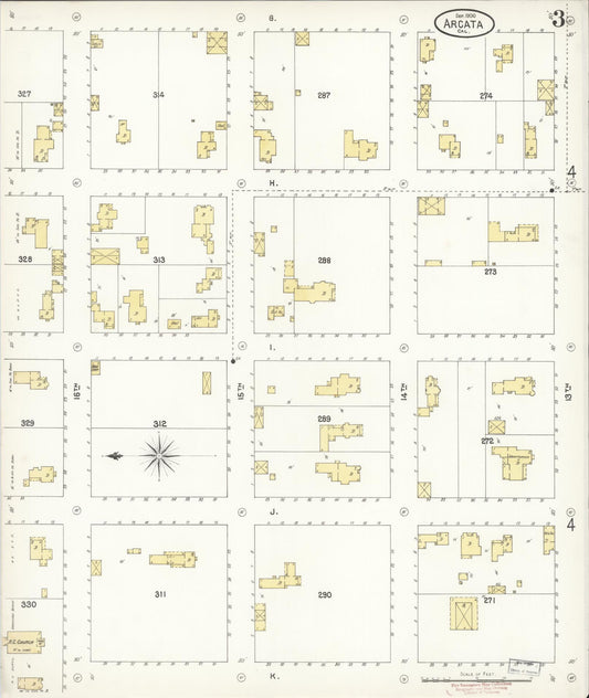 Sanborn Fire Insurance Map from Arcata, Humboldt County, California (1900), Sheet #0003 - Historic Sanborn Fire Insurance Map Print, vintage old map wall art, antique decor, genealogy gift, California California map