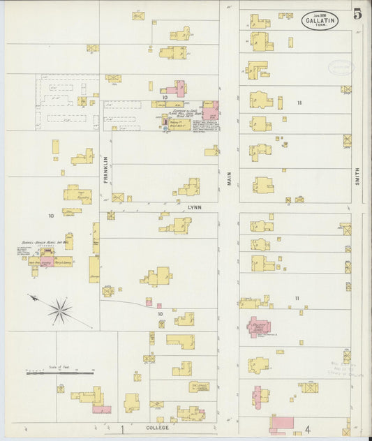 Sanborn Fire Insurance Map from Gallatin, Sumner County, Tennessee (1898), Sheet #0005 - Historic Sanborn Fire Insurance Map Print, vintage old map wall art, antique decor, genealogy gift, Tennessee Tennessee map