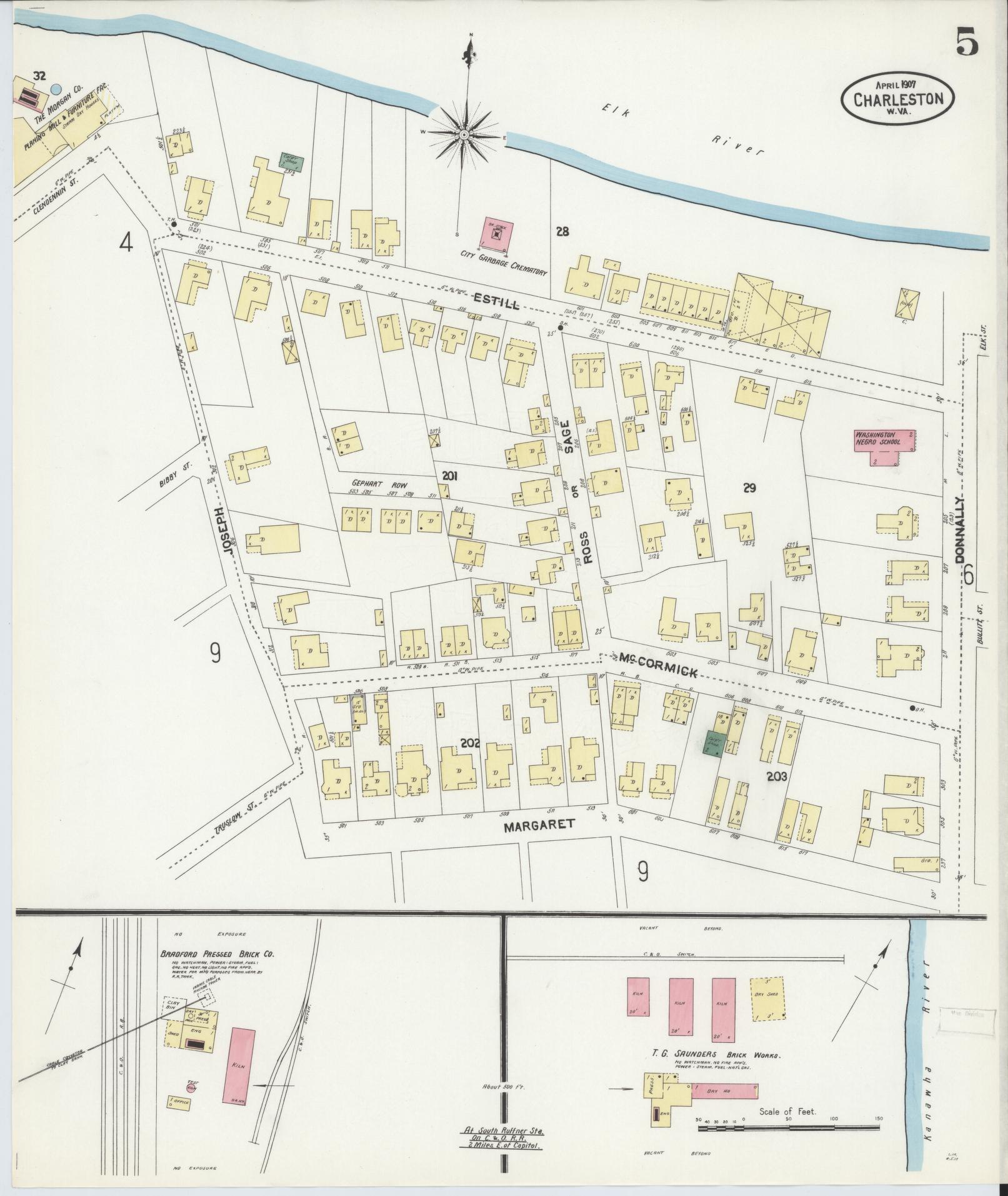 Sanborn Fire Insurance Map from Charleston, Kanawha County, West Virginia (1907), Sheet #0005 - Complete Map Set gallery image, historic Sanborn map, vintage wall art, West Virginia West Virginia
