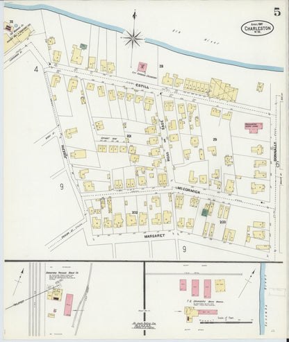 Sanborn Fire Insurance Map from Charleston, Kanawha County, West Virginia (1907), Sheet #0005 - Complete Map Set gallery image, historic Sanborn map, vintage wall art, West Virginia West Virginia