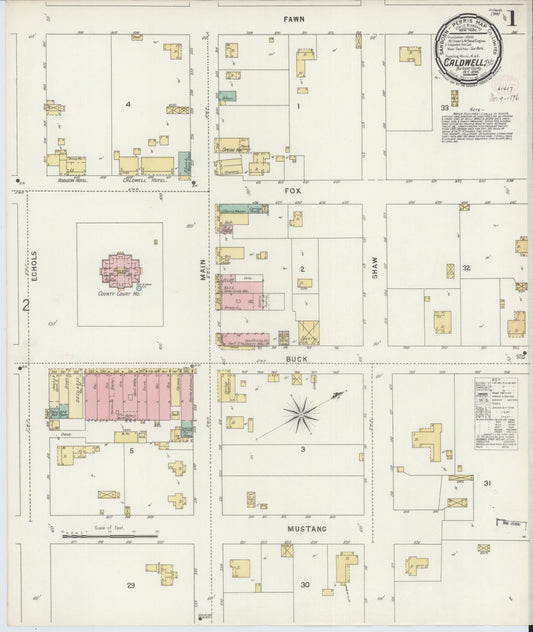 Sanborn Fire Insurance Map from Caldwell, Burleson County, Texas (1896), Sheet #0001 - Historic Sanborn Fire Insurance Map Print, vintage old map wall art, antique decor, genealogy gift, Texas Texas map