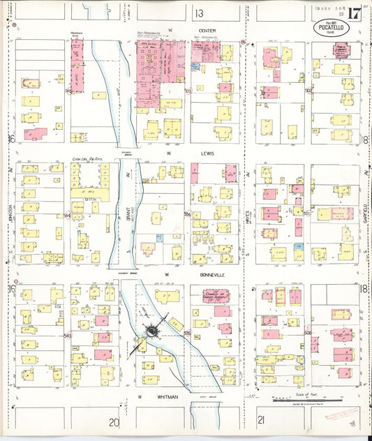 Sanborn Fire Insurance Map from Pocatello, Bannock County, Idaho (1948), Sheet #0017 - Historic Sanborn Fire Insurance Map Print, vintage old map wall art, antique decor, genealogy gift, Idaho Idaho map