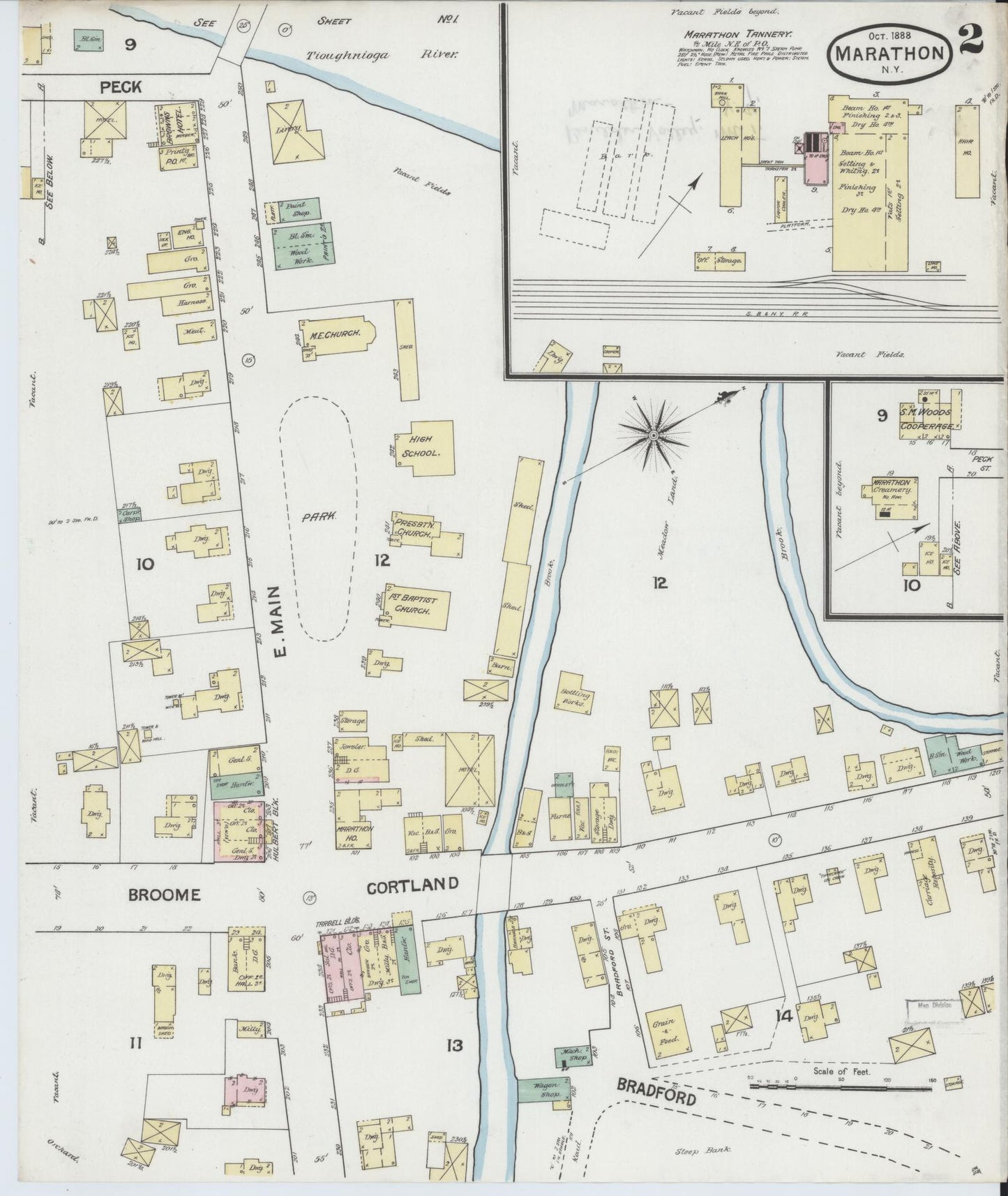 Sanborn Fire Insurance Map from Marathon, Cortland County, New York (1888), Sheet #0002 - Historic Sanborn Fire Insurance Map Print, vintage old map wall art, antique decor, genealogy gift, New York New York map