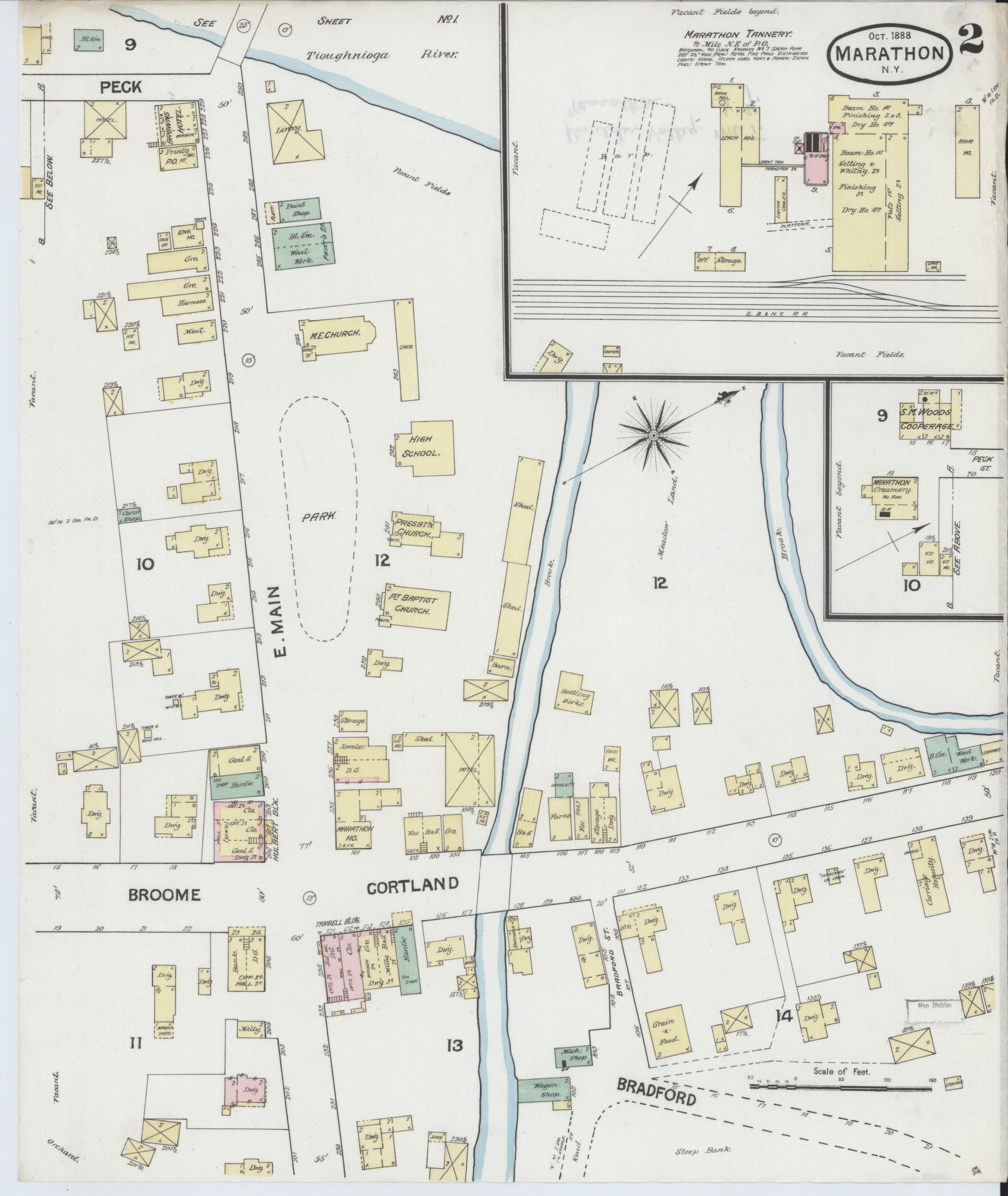 Sanborn Fire Insurance Map from Marathon, Cortland County, New York (1888), Sheet #0002 - Historic Sanborn Fire Insurance Map Print, vintage old map wall art, antique decor, genealogy gift, New York New York map