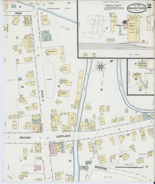 Sanborn Fire Insurance Map from Marathon, Cortland County, New York (1888), Sheet #0002 - Historic Sanborn Fire Insurance Map Print, vintage old map wall art, antique decor, genealogy gift, New York New York map