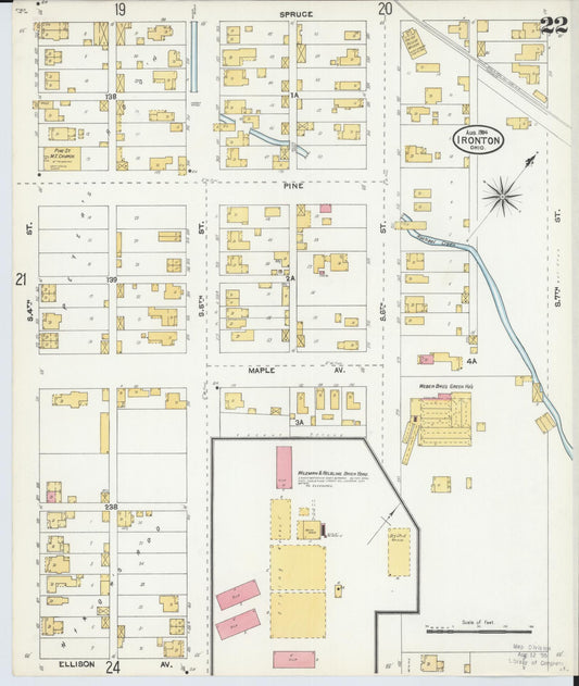 Sanborn Fire Insurance Map from Ironton, Lawrence County, Ohio (1904), Sheet #0022 - Historic Sanborn Fire Insurance Map Print, vintage old map wall art, antique decor, genealogy gift, Ohio Ohio map