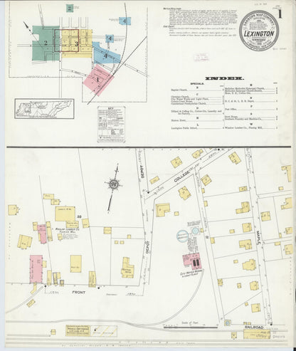 Sanborn Fire Insurance Map from Lexington, Henderson County, Tennessee (1913), Sheet #0001 - Complete Map Set gallery image, historic Sanborn map, vintage wall art, Tennessee Tennessee