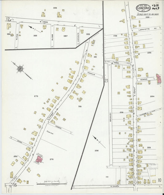 Sanborn Fire Insurance Map from Concord, Cabarrus County, North Carolina (1921), Sheet #0025 - Historic Sanborn Fire Insurance Map Print, vintage old map wall art, antique decor, genealogy gift, North Carolina North Carolina map