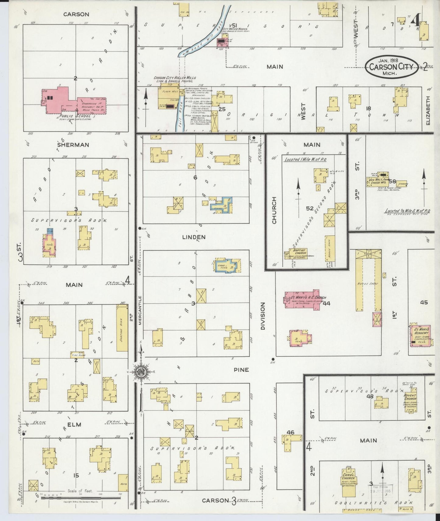 Sanborn Fire Insurance Map from Carson City, Montcalm County, Michigan (1918), Sheet #0004 - Complete Map Set gallery image, historic Sanborn map, vintage wall art, Michigan Michigan