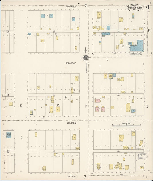 Sanborn Fire Insurance Map from Thermopolis, Hot Springs County, Wyoming (1912), Sheet #0004 - Historic Sanborn Fire Insurance Map Print, vintage old map wall art, antique decor, genealogy gift, Wyoming Wyoming map