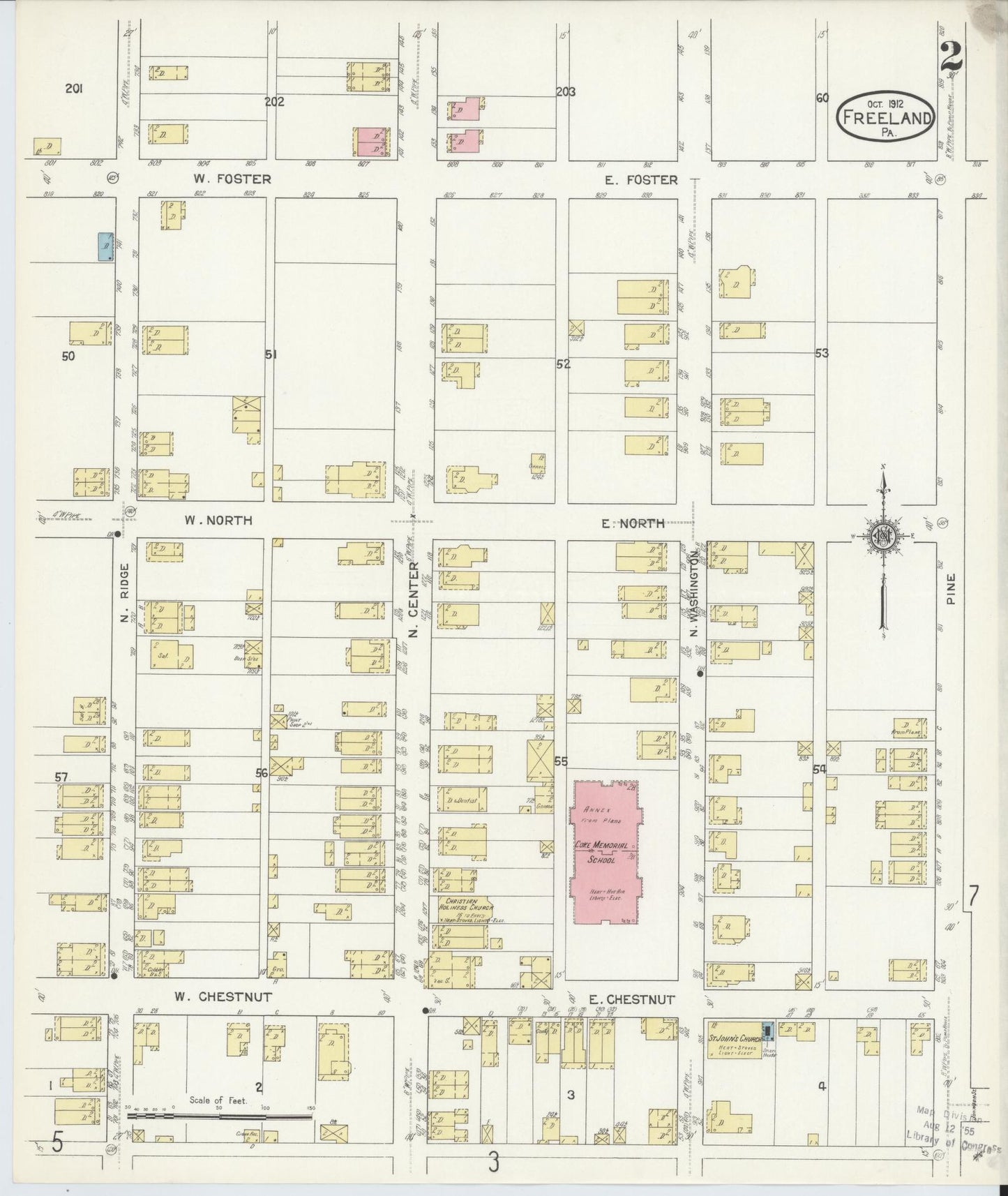 Sanborn Fire Insurance Map from Freeland, Luzerne County, Pennsylvania (1912), Sheet #0002 - Historic Sanborn Fire Insurance Map Print, vintage old map wall art, antique decor, genealogy gift, Pennsylvania Pennsylvania map