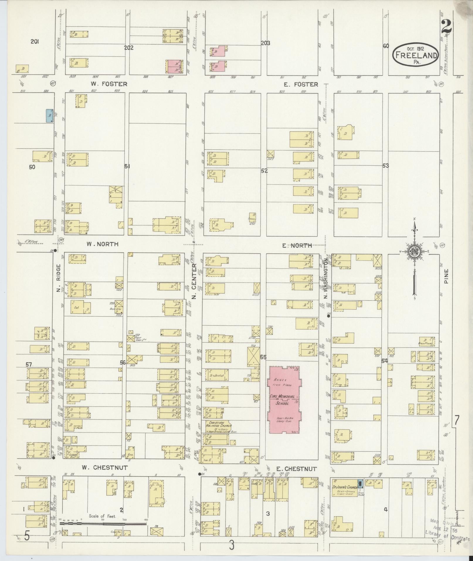 Sanborn Fire Insurance Map from Freeland, Luzerne County, Pennsylvania (1912), Sheet #0002 - Historic Sanborn Fire Insurance Map Print, vintage old map wall art, antique decor, genealogy gift, Pennsylvania Pennsylvania map