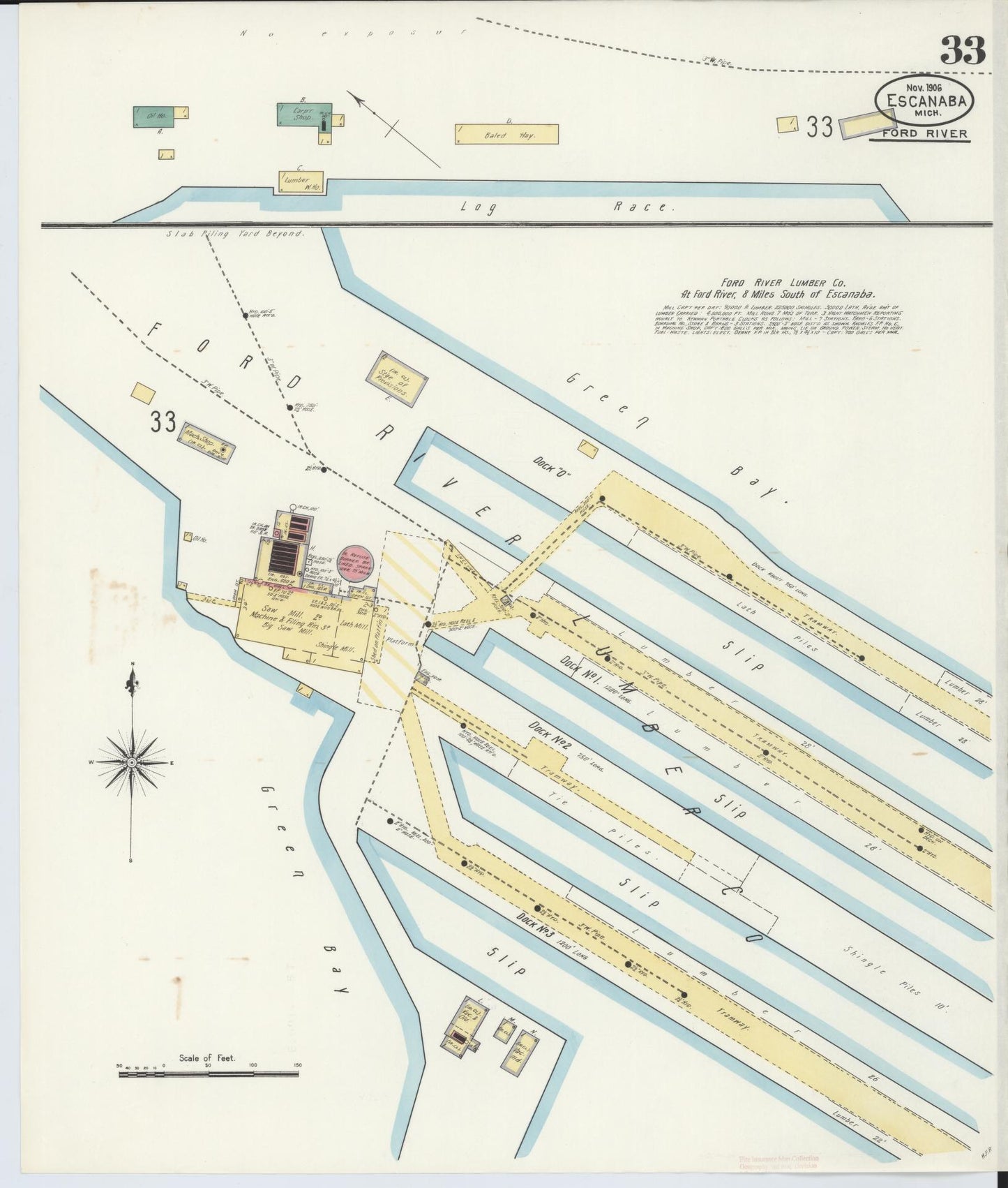 Sanborn Fire Insurance Map from Escanaba, Delta County, Michigan (1906), Sheet #0033 - Historic Sanborn Fire Insurance Map Print, vintage old map wall art, antique decor, genealogy gift, Michigan Michigan map