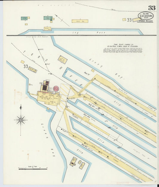 Sanborn Fire Insurance Map from Escanaba, Delta County, Michigan (1906), Sheet #0033 - Historic Sanborn Fire Insurance Map Print, vintage old map wall art, antique decor, genealogy gift, Michigan Michigan map