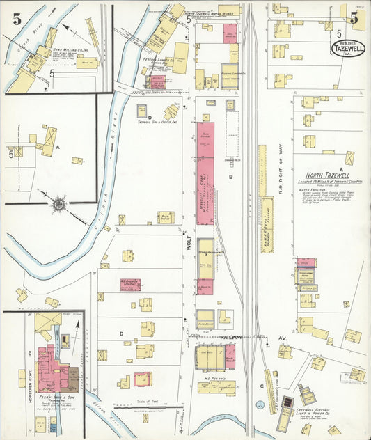 Sanborn Fire Insurance Map from Tazewell, Tazewell County, Virginia (1923), Sheet #0005 - Historic Sanborn Fire Insurance Map Print, vintage old map wall art, antique decor, genealogy gift, Virginia Virginia map