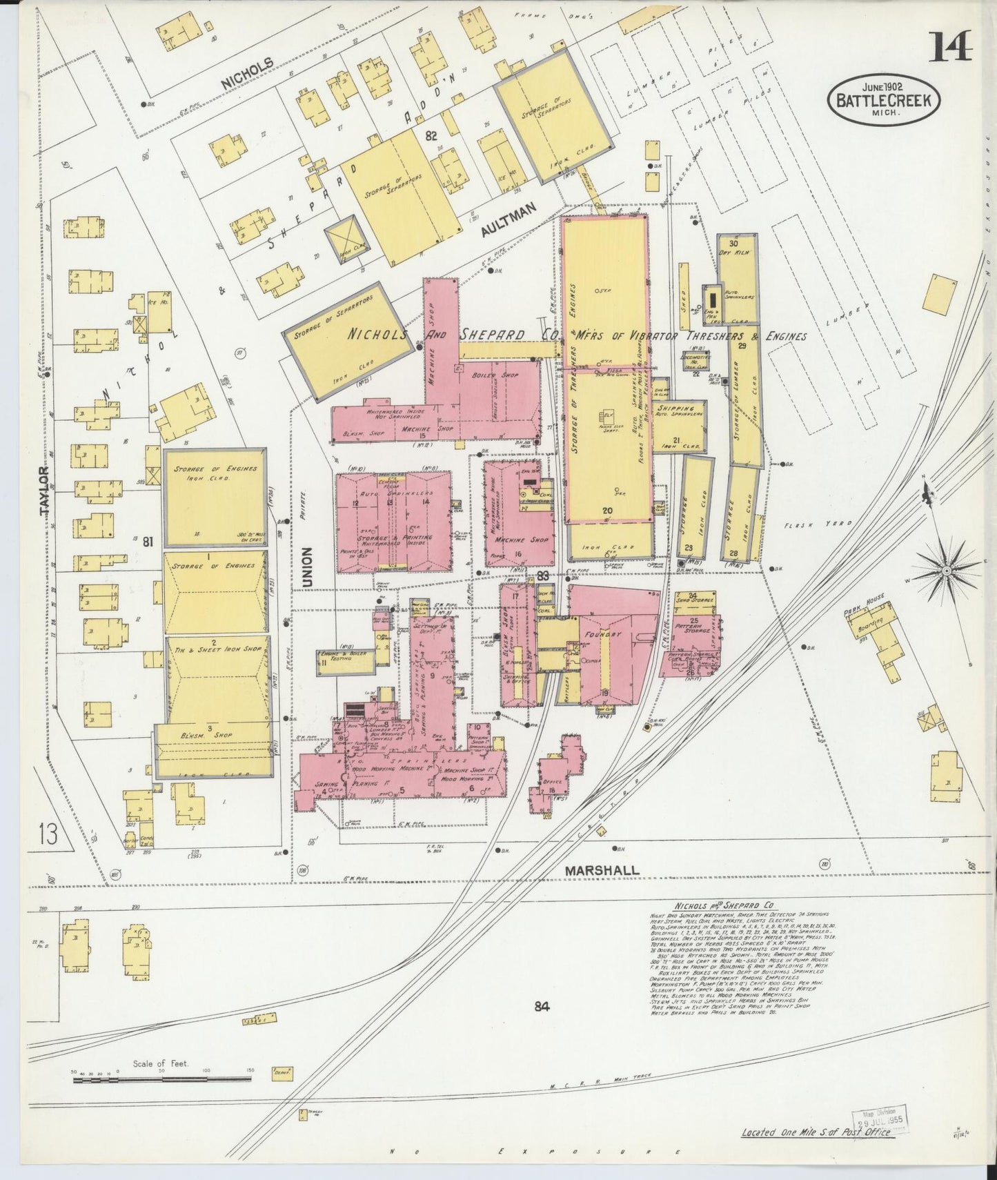 Sanborn Fire Insurance Map from Battle Creek, Calhoun County, Michigan (1902), Sheet #0014 - Complete Map Set gallery image, historic Sanborn map, vintage wall art, Michigan Michigan