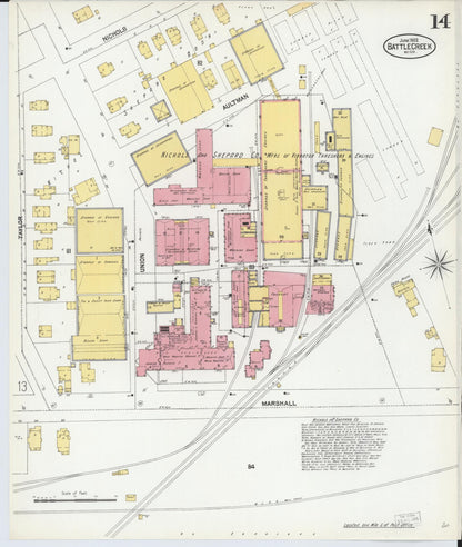 Sanborn Fire Insurance Map from Battle Creek, Calhoun County, Michigan (1902), Sheet #0014 - Complete Map Set gallery image, historic Sanborn map, vintage wall art, Michigan Michigan