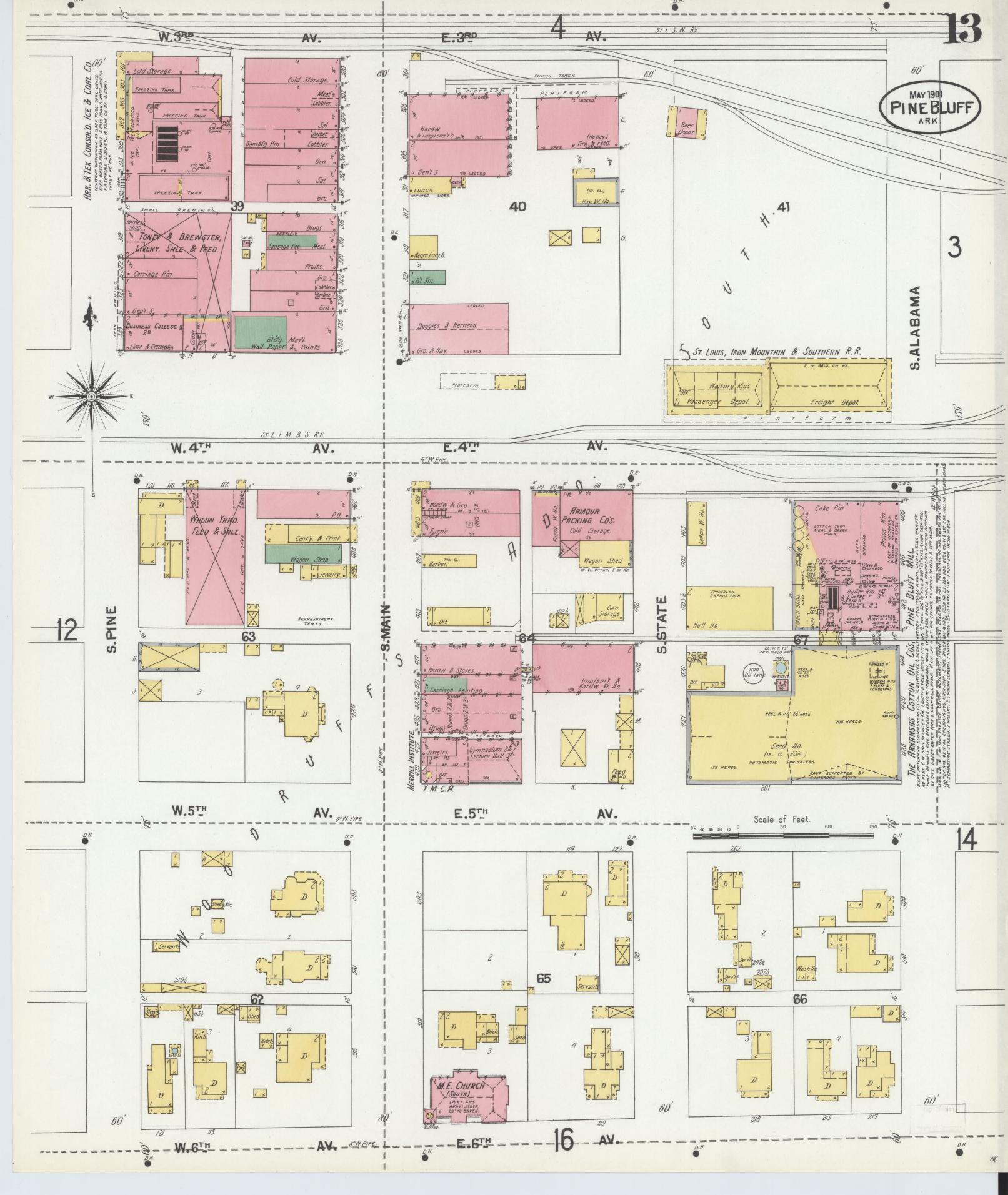 Sanborn Fire Insurance Map from Pine Bluff, Jefferson County, Arkansas (1901), Sheet #0013 - Complete Map Set gallery image, historic Sanborn map, vintage wall art, Arkansas Arkansas