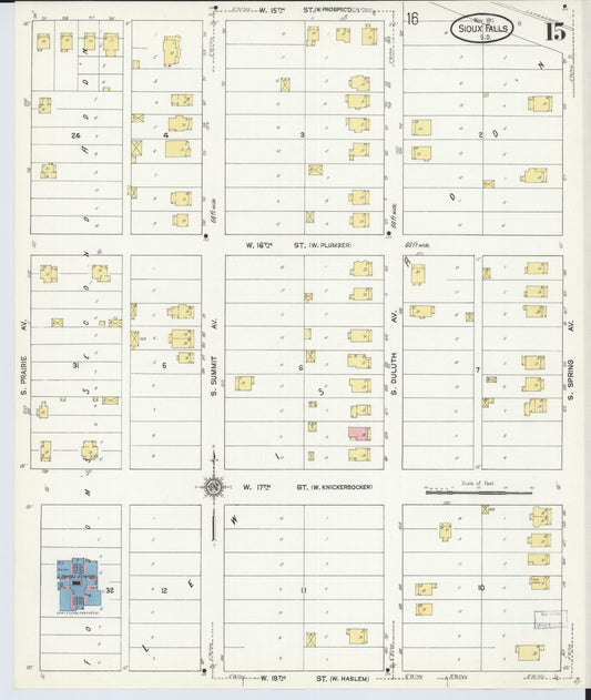 Sanborn Fire Insurance Map from Sioux Falls, Minnehaha County, South Dakota (1911), Sheet #0015 - Historic Sanborn Fire Insurance Map Print, vintage old map wall art, antique decor, genealogy gift, South Dakota South Dakota map