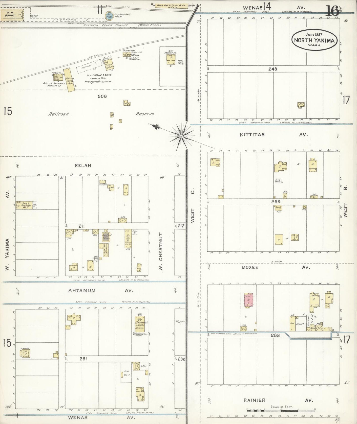Sanborn Fire Insurance Map from North Yakima, Yakima County, Washington (1897), Sheet #0016 - Complete Map Set gallery image, historic Sanborn map, vintage wall art, Washington Washington