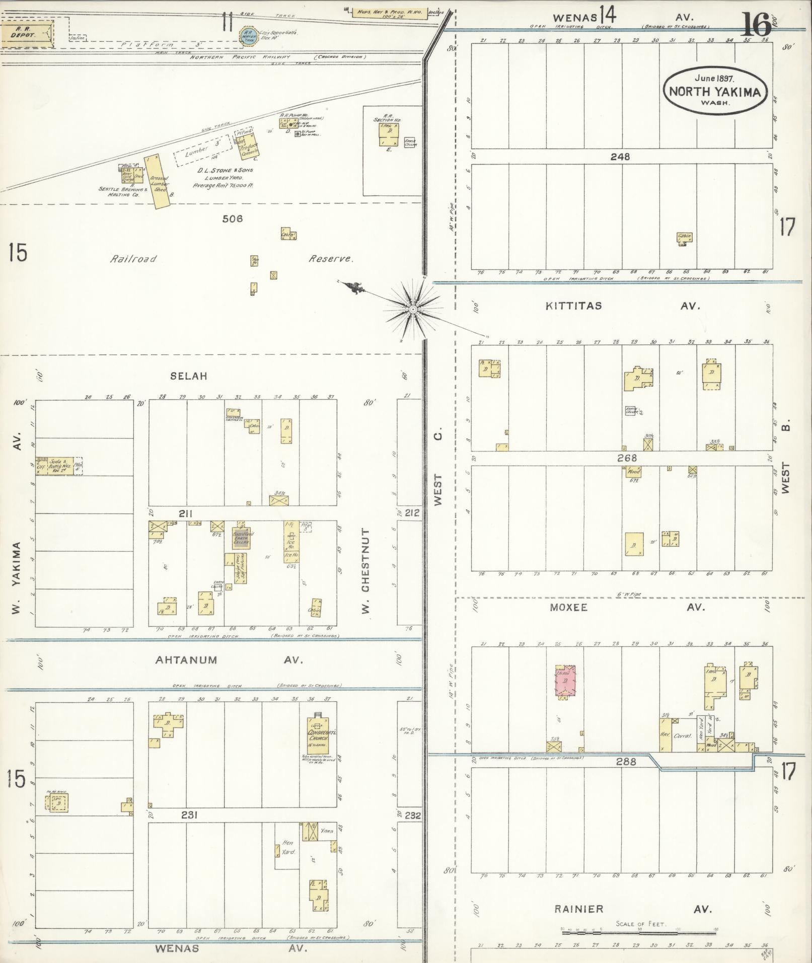Sanborn Fire Insurance Map from North Yakima, Yakima County, Washington (1897), Sheet #0016 - Complete Map Set gallery image, historic Sanborn map, vintage wall art, Washington Washington