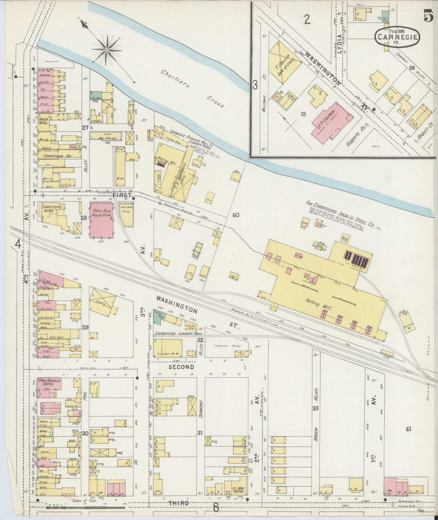 Sanborn Fire Insurance Map from Carnegie, Allegheny County, Pennsylvania (1896), Sheet #0005 - Historic Sanborn Fire Insurance Map Print, vintage old map wall art, antique decor, genealogy gift, Pennsylvania Pennsylvania map