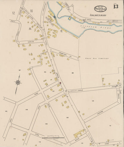 Sanborn Fire Insurance Map from Rockville, Tolland County, Connecticut (1921), Sheet #0013 - Complete Map Set gallery image, historic Sanborn map, vintage wall art, Connecticut Connecticut