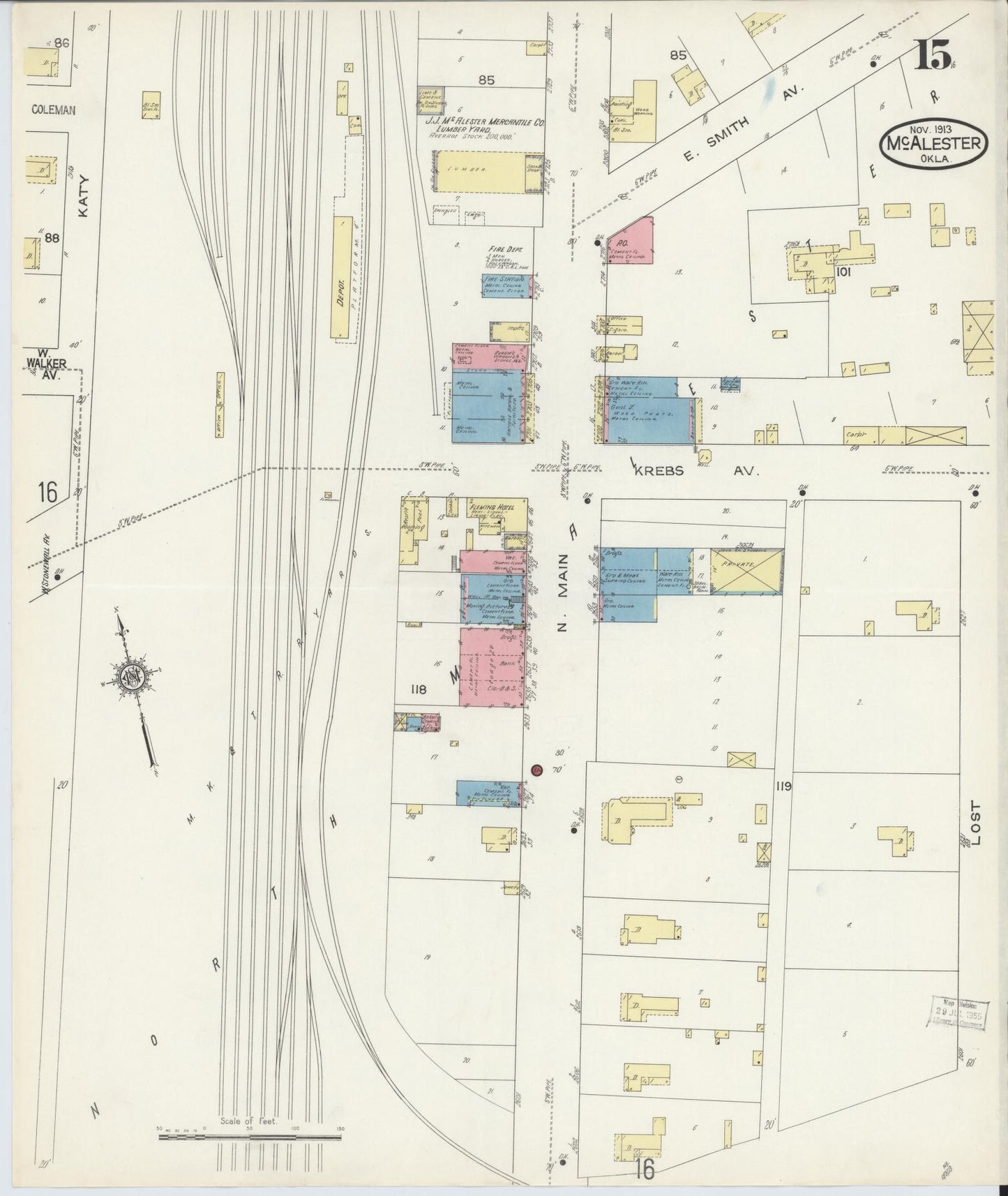 Sanborn Fire Insurance Map from McAlester, Pittsburg County, Oklahoma (1913), Sheet #0015 - Complete Map Set gallery image, historic Sanborn map, vintage wall art, Oklahoma Oklahoma