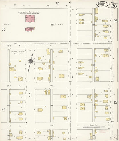 Sanborn Fire Insurance Map from Kalispell, Flathead County, Montana (1910), Sheet #0028 - Complete Map Set gallery image, historic Sanborn map, vintage wall art, Montana Montana