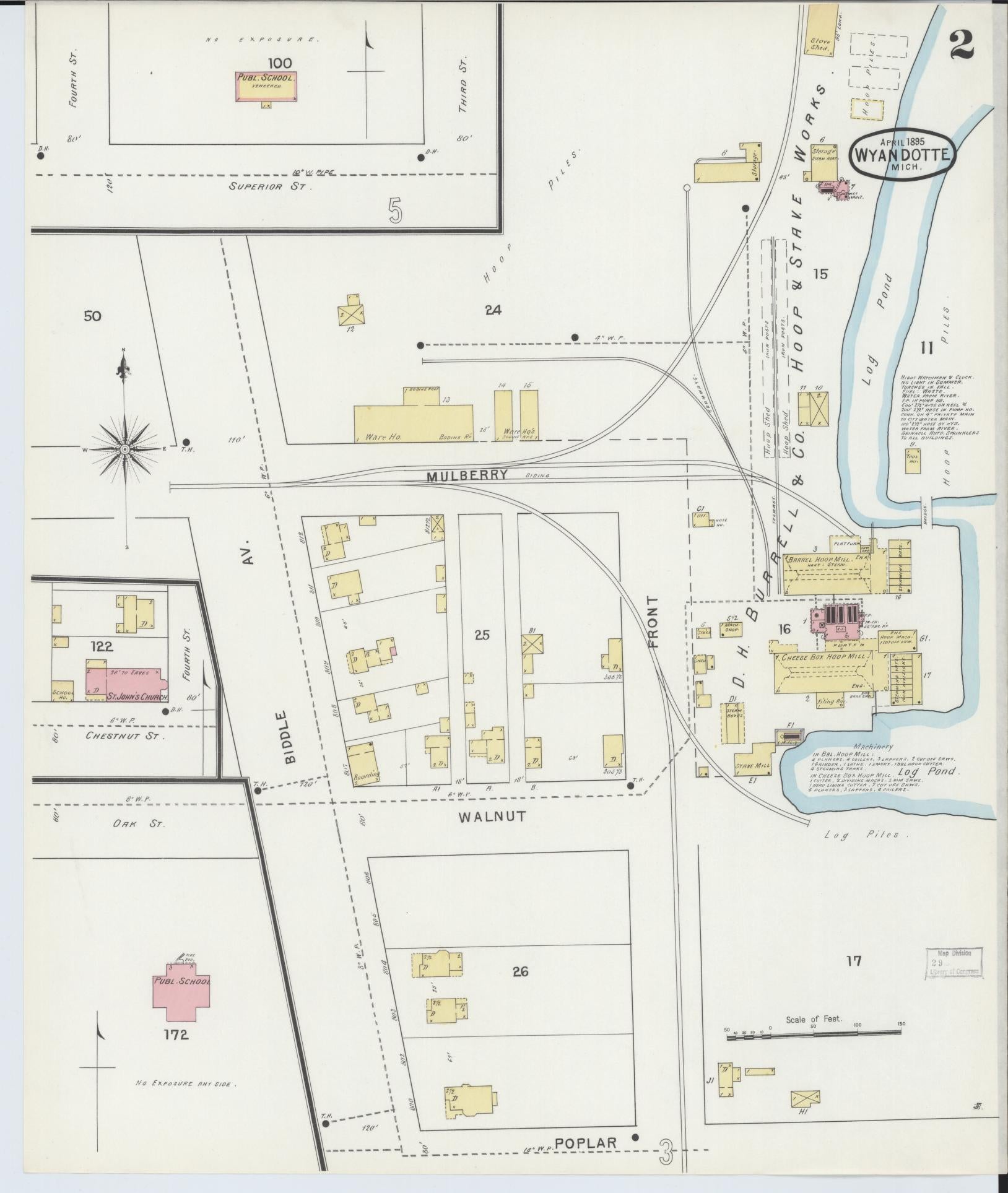 Sanborn Fire Insurance Map from Wyandotte, Wayne County, Michigan (1895), Sheet #0002 - Historic Sanborn Fire Insurance Map Print, vintage old map wall art, antique decor, genealogy gift, Michigan Michigan map