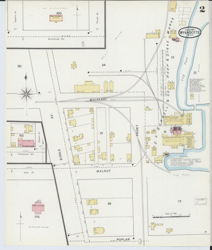 Sanborn Fire Insurance Map from Wyandotte, Wayne County, Michigan (1895), Sheet #0002 - Historic Sanborn Fire Insurance Map Print, vintage old map wall art, antique decor, genealogy gift, Michigan Michigan map