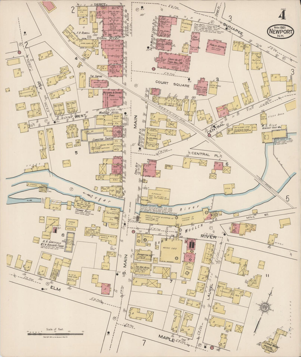 Sanborn Fire Insurance Map from Newport, Sullivan County, New Hampshire (1921), Sheet #0004 - Complete Map Set gallery image, historic Sanborn map, vintage wall art, New Hampshire New Hampshire